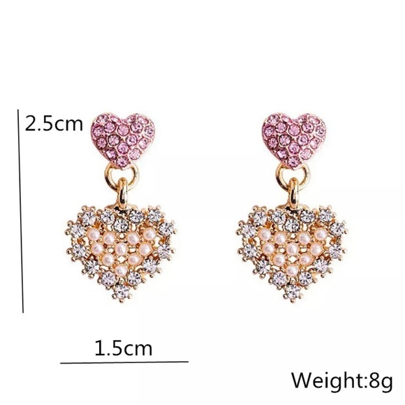 Korean Ulzzang Fake Pearl Heart Earrings - Picture 4 of 4